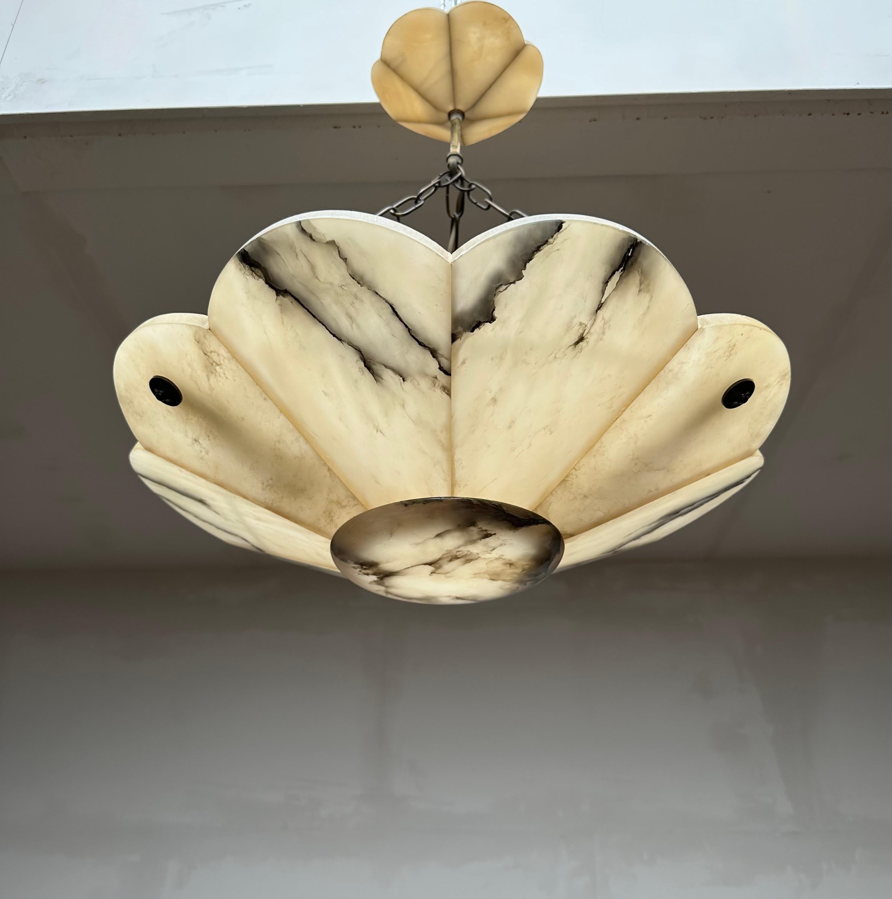European Large Art Deco White & Black Alabaster Pendant Chandelier with Perfect Canopy For Sale