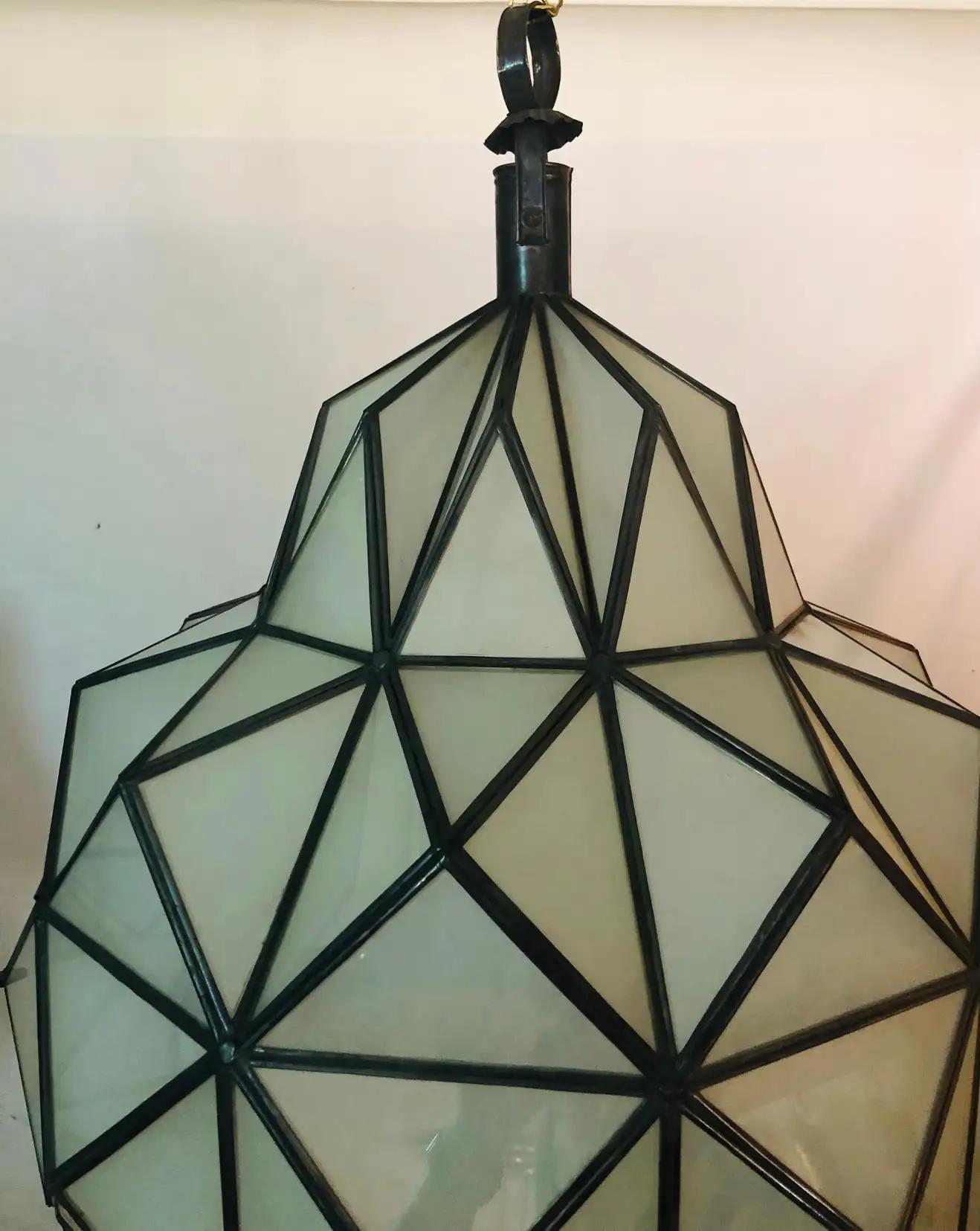 Large Art Deco White Milk Chandelier, Pendant or Lantern in Dome Shape In Good Condition For Sale In Plainview, NY
