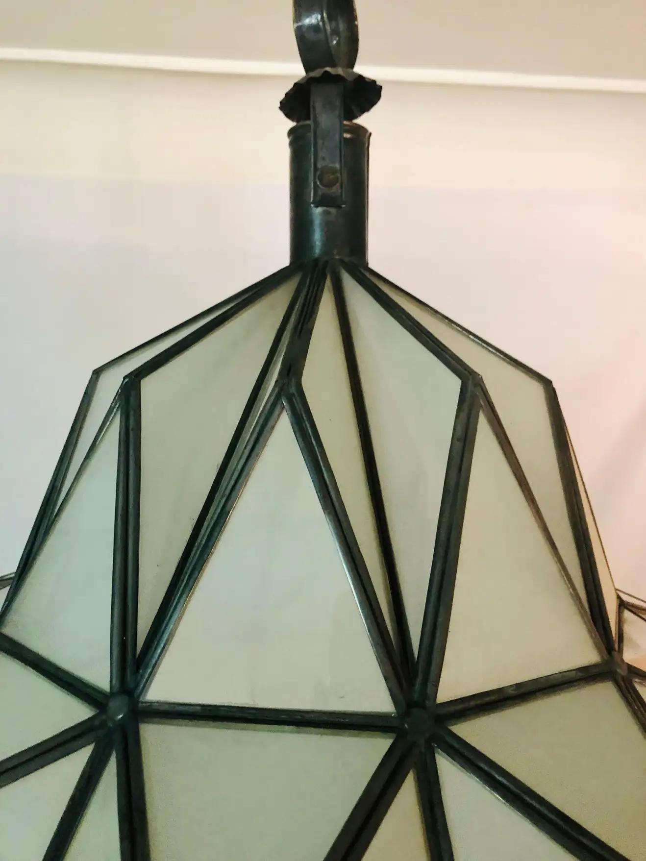 Late 20th Century Large Art Deco White Milk Chandelier, Pendant or Lantern in Dome Shape For Sale