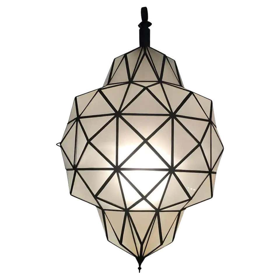 Large Art Deco Style Geometric Lantern With Translucent Yellow ...