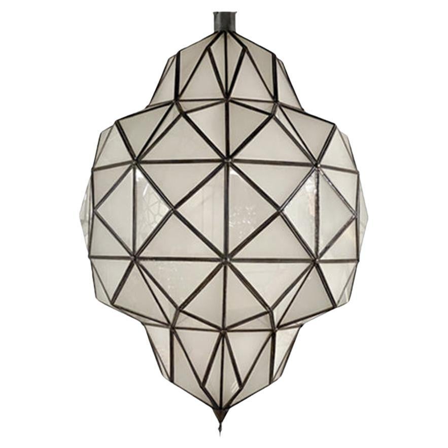Large Art Deco White Milk Chandelier, Pendant or Lantern in Dome Shape