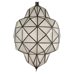 Large Art Deco White Milk Chandelier, Pendant or Lantern in Dome Shape