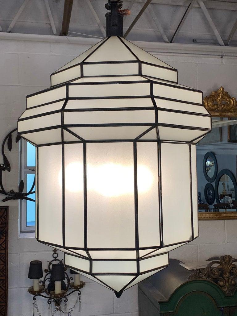 Unknown Large Art Deco Style White Milk Glass Chandelier, Pendant or Lantern, a Pair