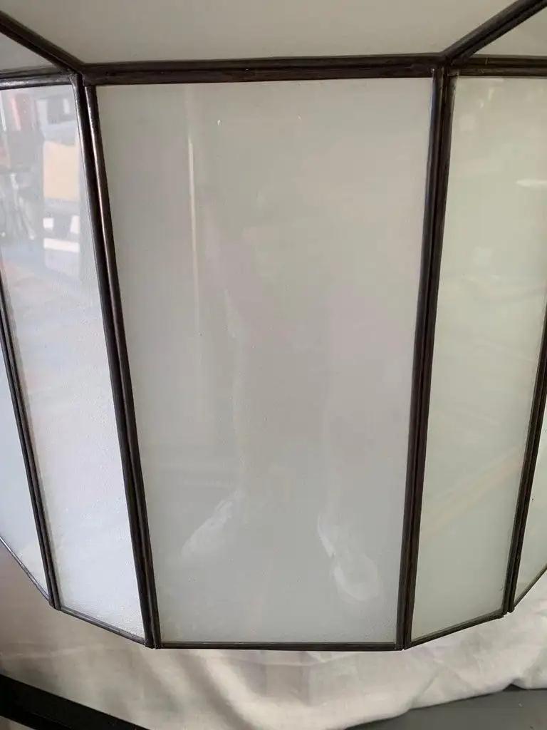Metal Large Art Deco White Milk Glass Chandelier, Pendant or Lantern For Sale