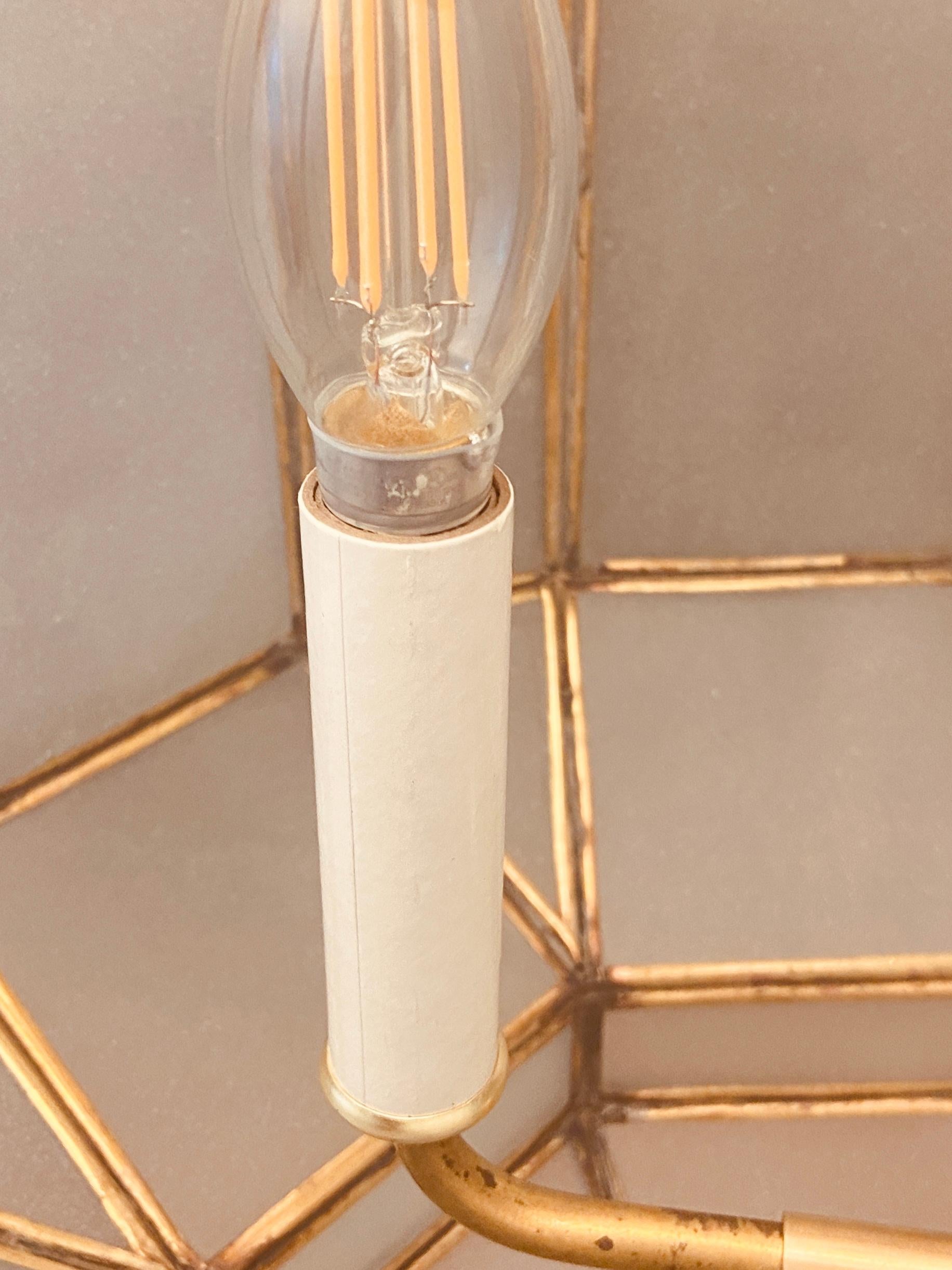 Large Art Deco White Milk Glass Handmade Chandelier, Pendant, Lantern, a Pair 11