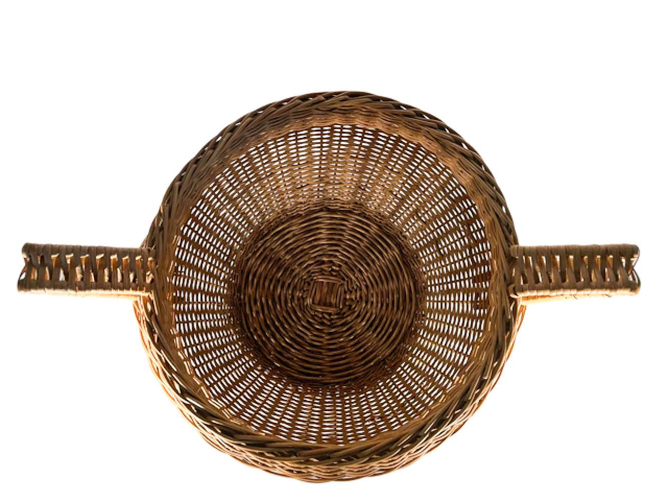 American Large Art Deco Wicker Handled Cachepot Retaining Its Haywood-Wakefield Label For Sale