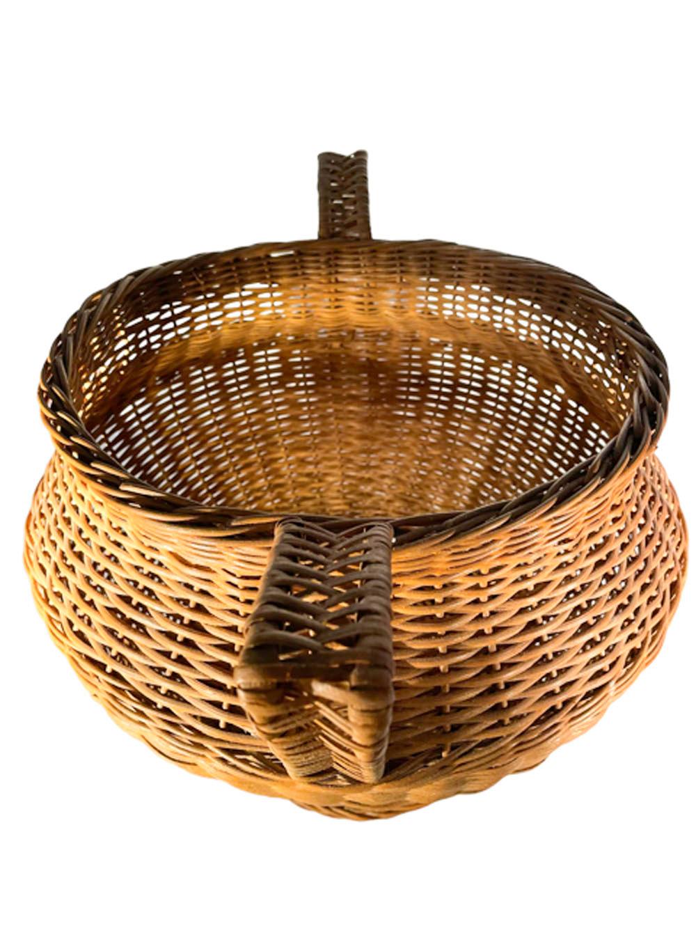 Large Art Deco Wicker Handled Cachepot Retaining Its Haywood-Wakefield Label In Good Condition For Sale In Nantucket, MA