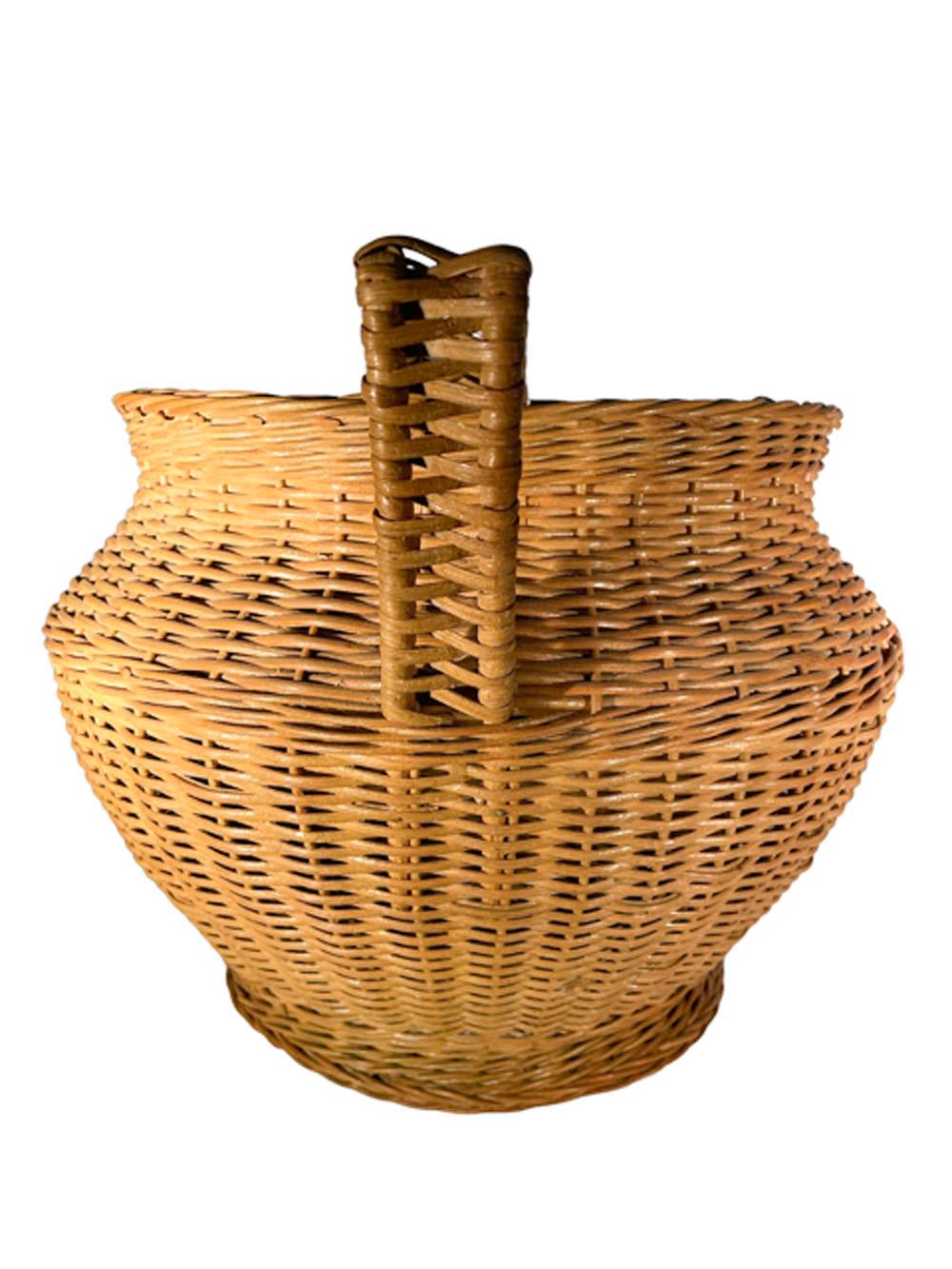 20th Century Large Art Deco Wicker Handled Cachepot Retaining Its Haywood-Wakefield Label For Sale