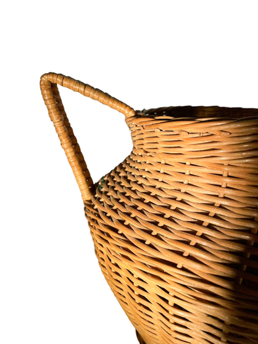 Large Art Deco Wicker Handled Cachepot Retaining Its Haywood-Wakefield Label For Sale 1