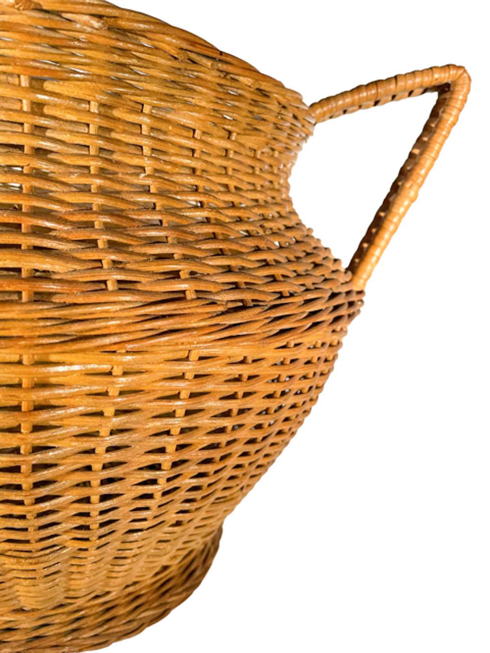 Large Art Deco Wicker Handled Cachepot Retaining Its Haywood-Wakefield Label For Sale 2