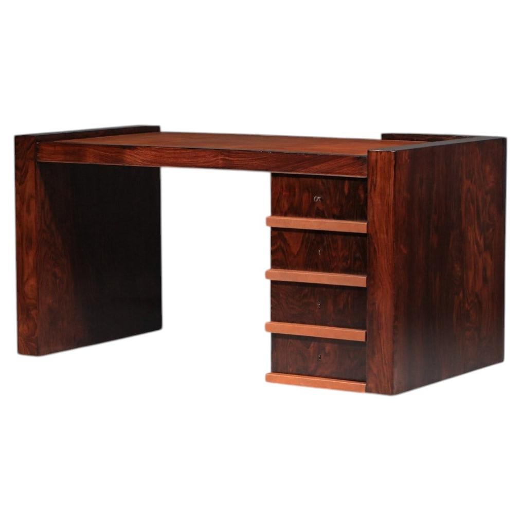 Large Art Deco wood desk with leather writing surface, 1930s