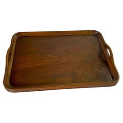 Grand plateau en bois Art Déco, patine ancienne marron, France, 1940