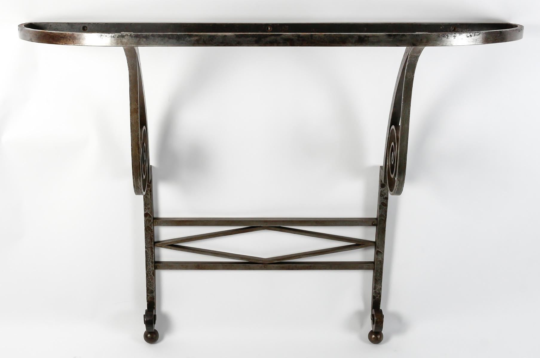 French Large Art Deco Wrought Iron Console, circa 1930. For Sale