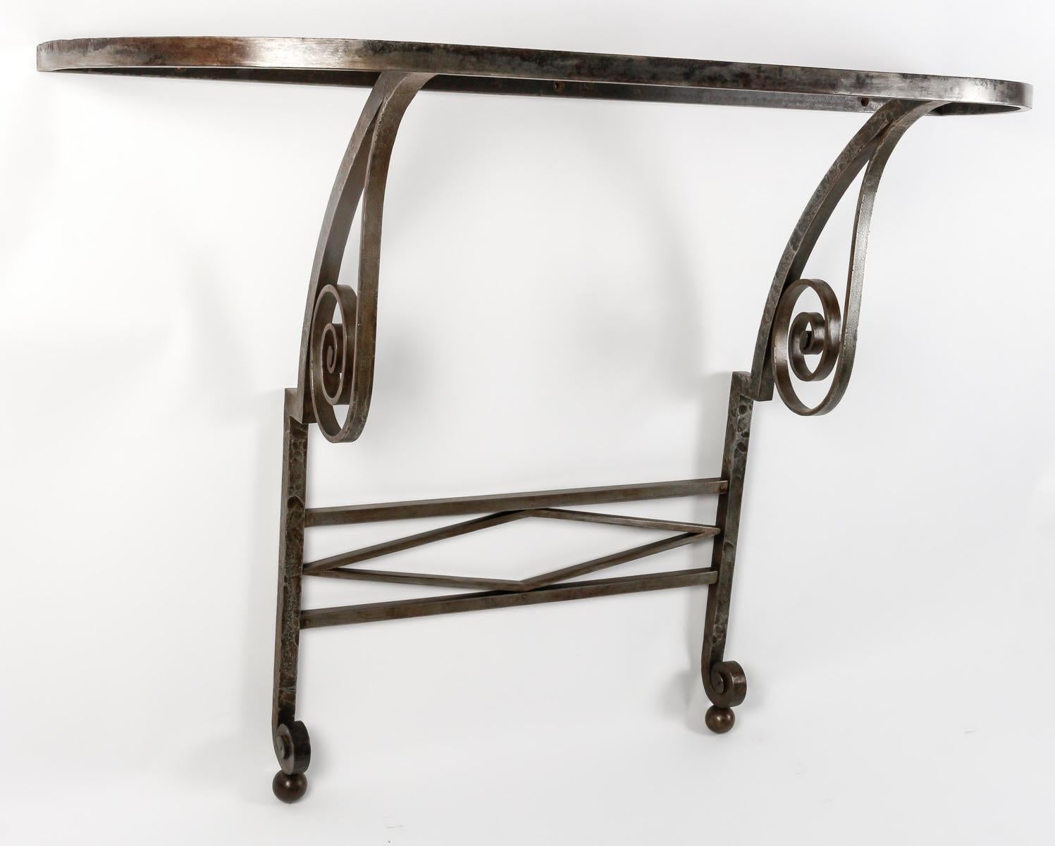 20th Century Large Art Deco Wrought Iron Console, circa 1930. For Sale
