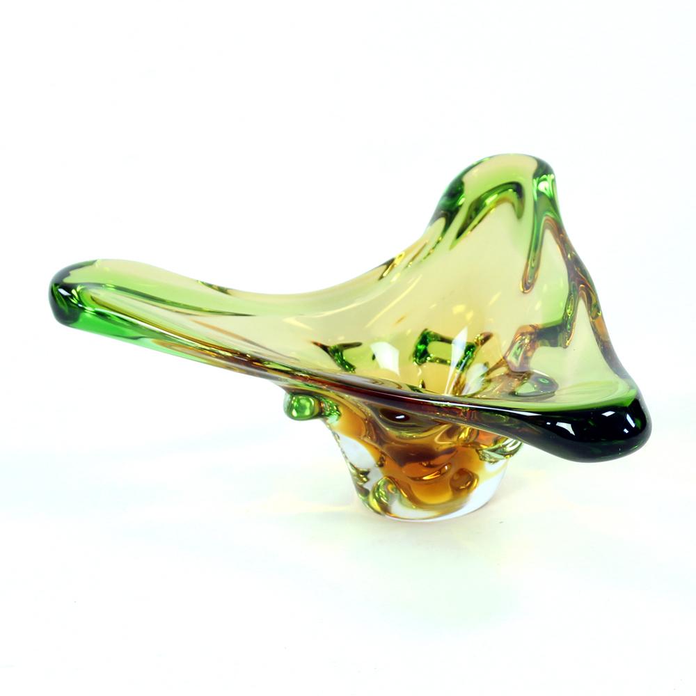 Mid-Century Modern Large Art Glass Bowl By Frantisek Zemek For Glass Factory Mstisov, Czechosl For Sale