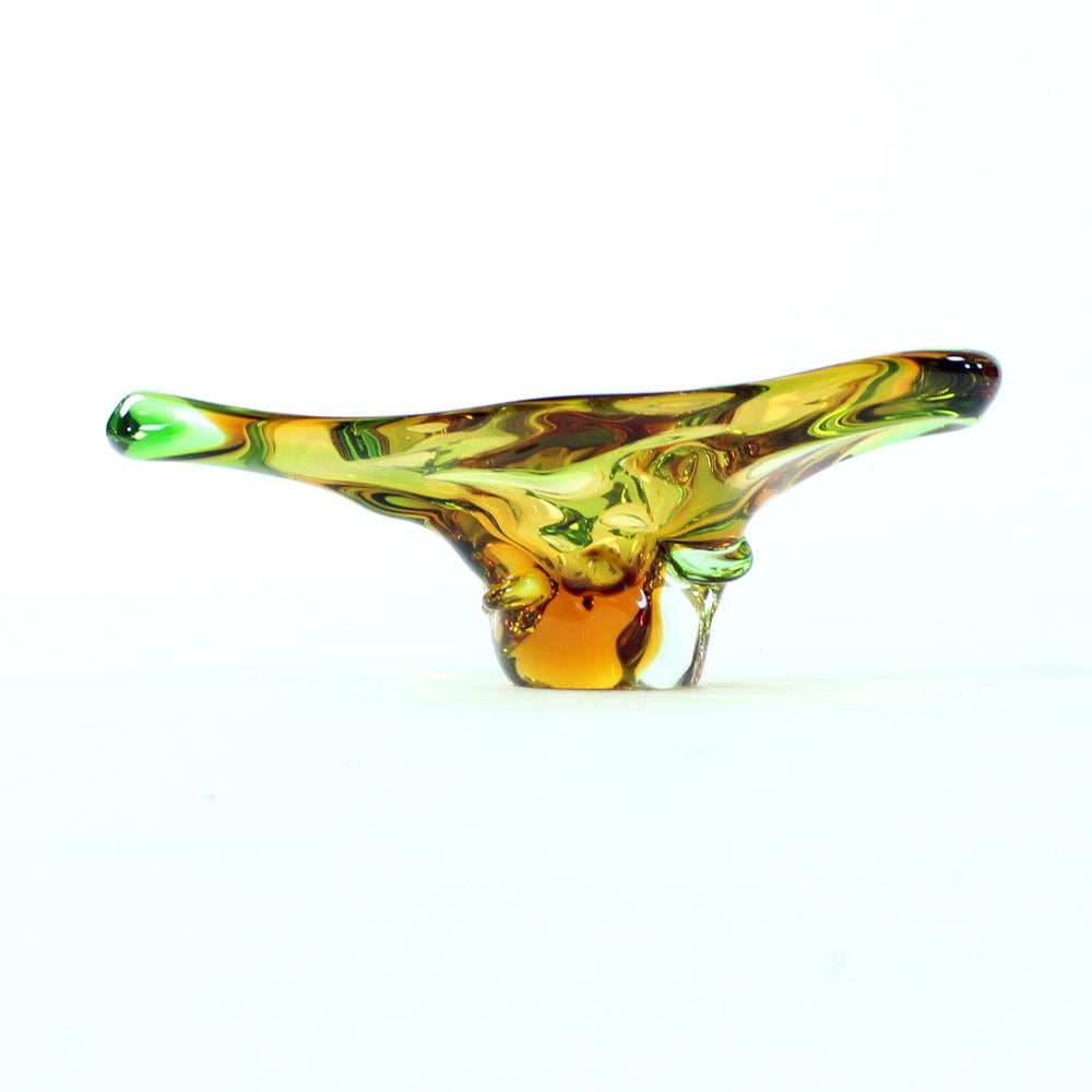 Mid-20th Century Large Art Glass Bowl By Frantisek Zemek For Glass Factory Mstisov, Czechosl For Sale