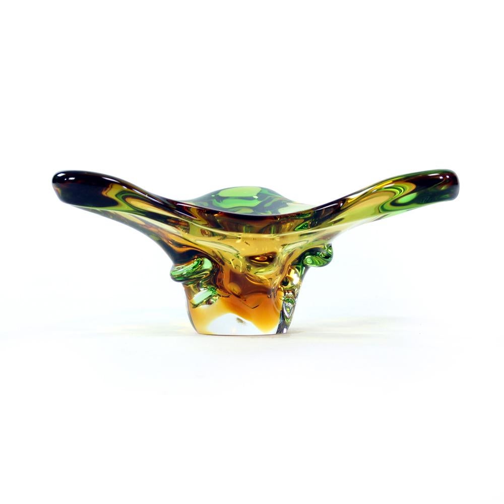 Large Art Glass Bowl By Frantisek Zemek For Glass Factory Mstisov, Czechosl For Sale 1