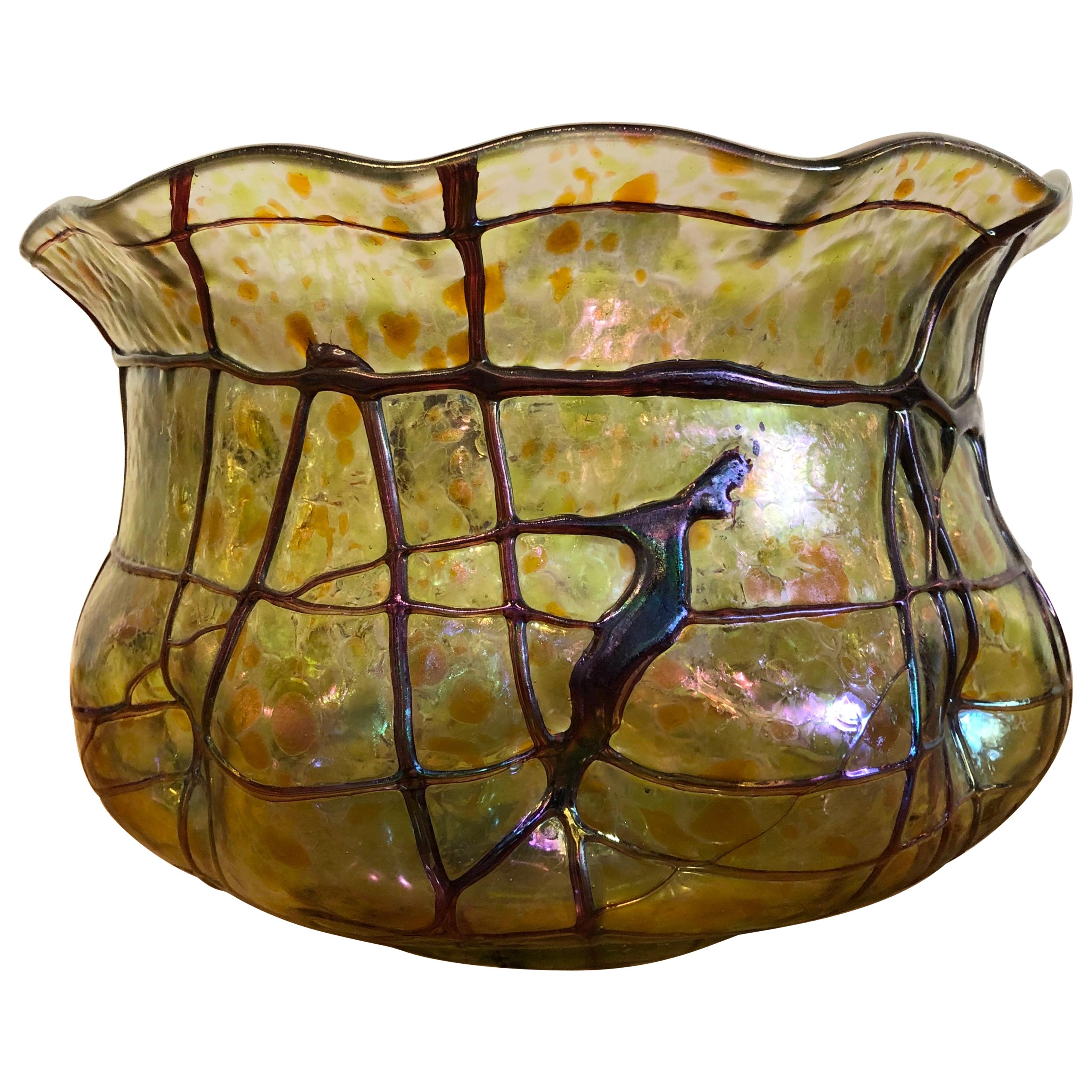 Large Art Glass Bowl Pallme-König, Teplitz