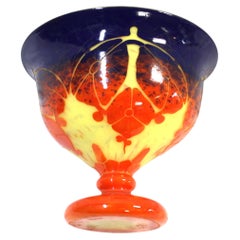 Large Art Glass Bowl , Vintage , La Verre Frances , signed 3 colors