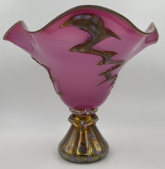 Large Murano Art Glass Centerpiece Bowl in Amethyst and Gold Aventurine, Italy