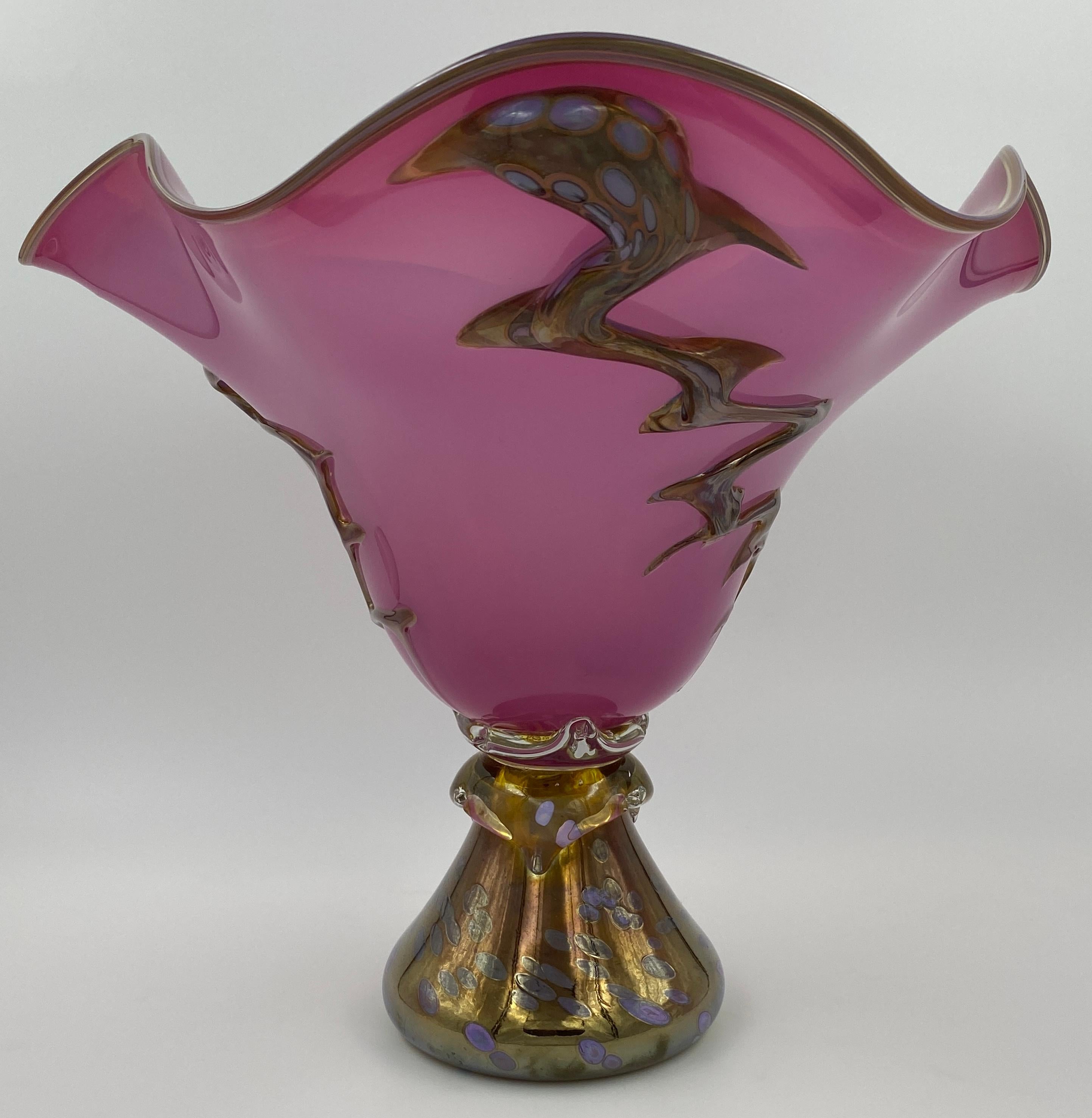 Mid-Century Modern Large Art Glass Centerpiece with Gold Finishes For Sale