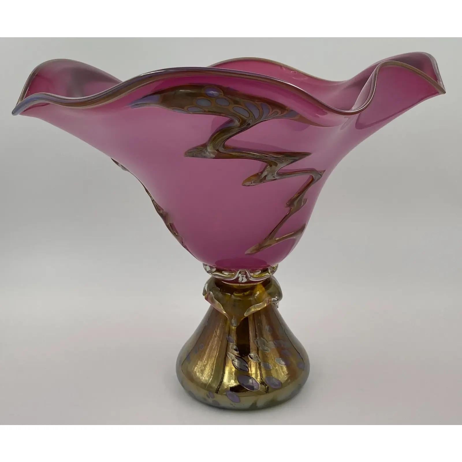Unknown Large Art Glass Centerpiece with Gold Finishes For Sale