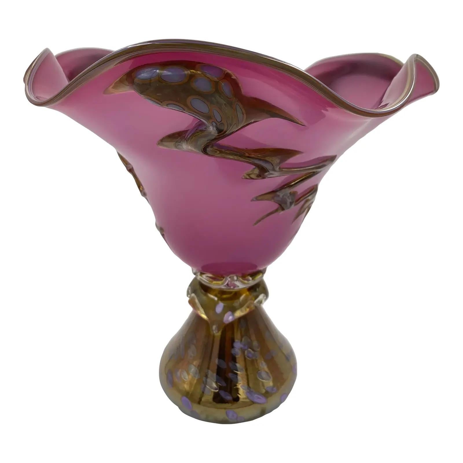 Large Art Glass Centerpiece with Gold Finishes For Sale 3
