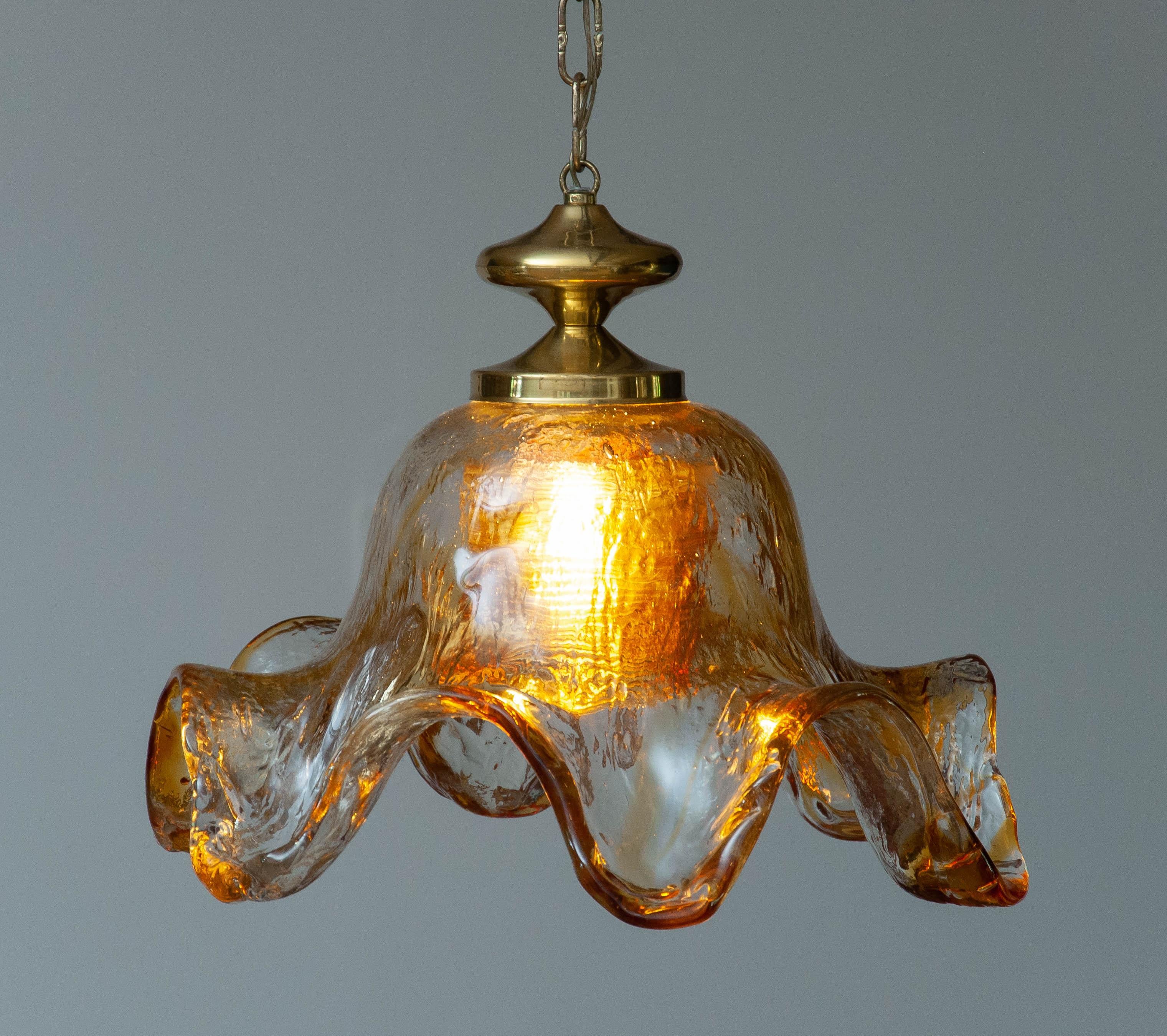 Norwegian Large Art Glass Chandelier Designed By Pertti Santalahti For Humppila Norway