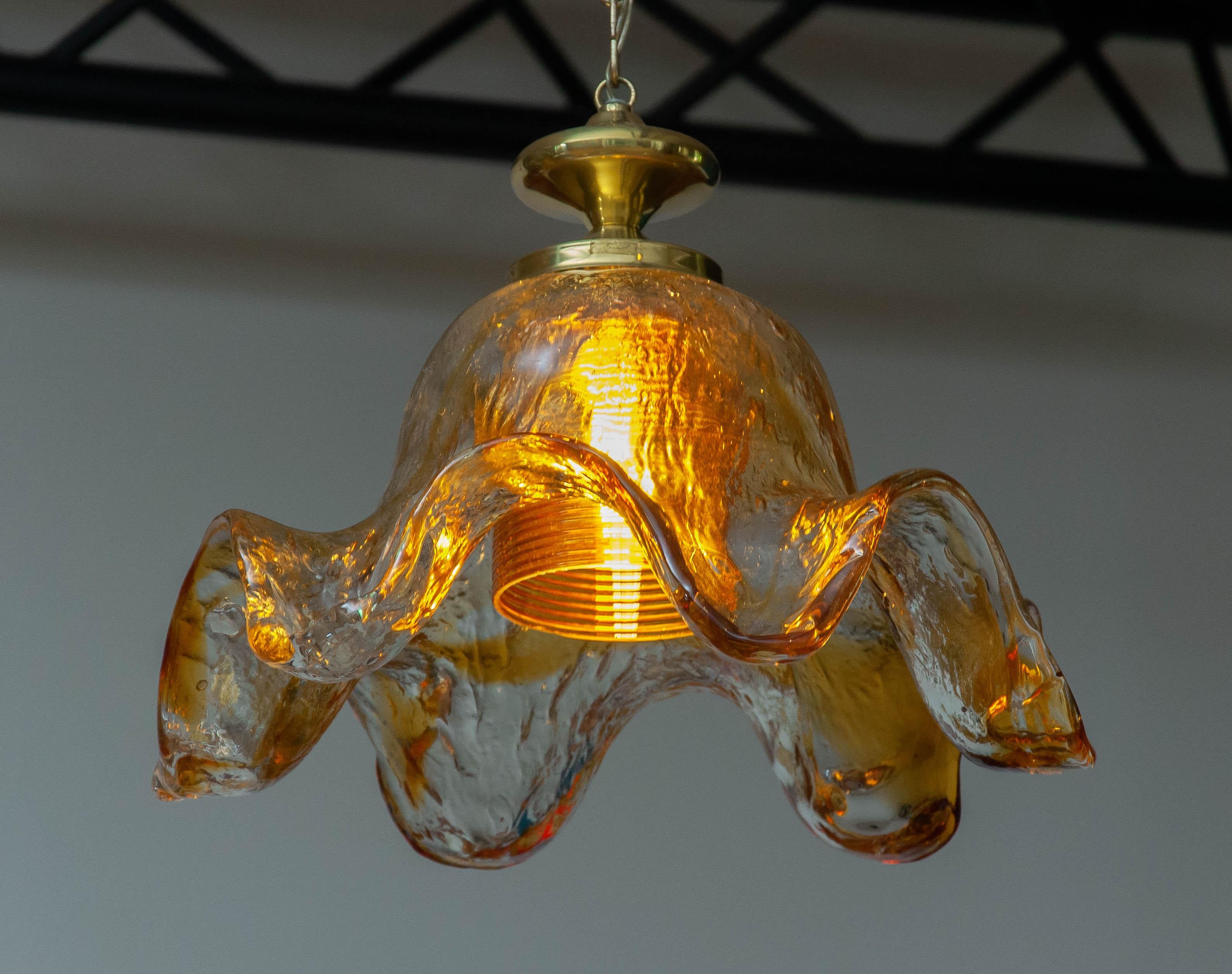 Large Art Glass Chandelier Designed By Pertti Santalahti For Humppila Norway In Good Condition In Silvolde, Gelderland
