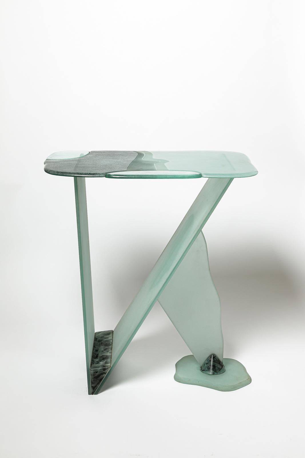 Moderne Grande table console en verre d'art de Jean Claude Ourdouillie, pièce unique 1990 en vente