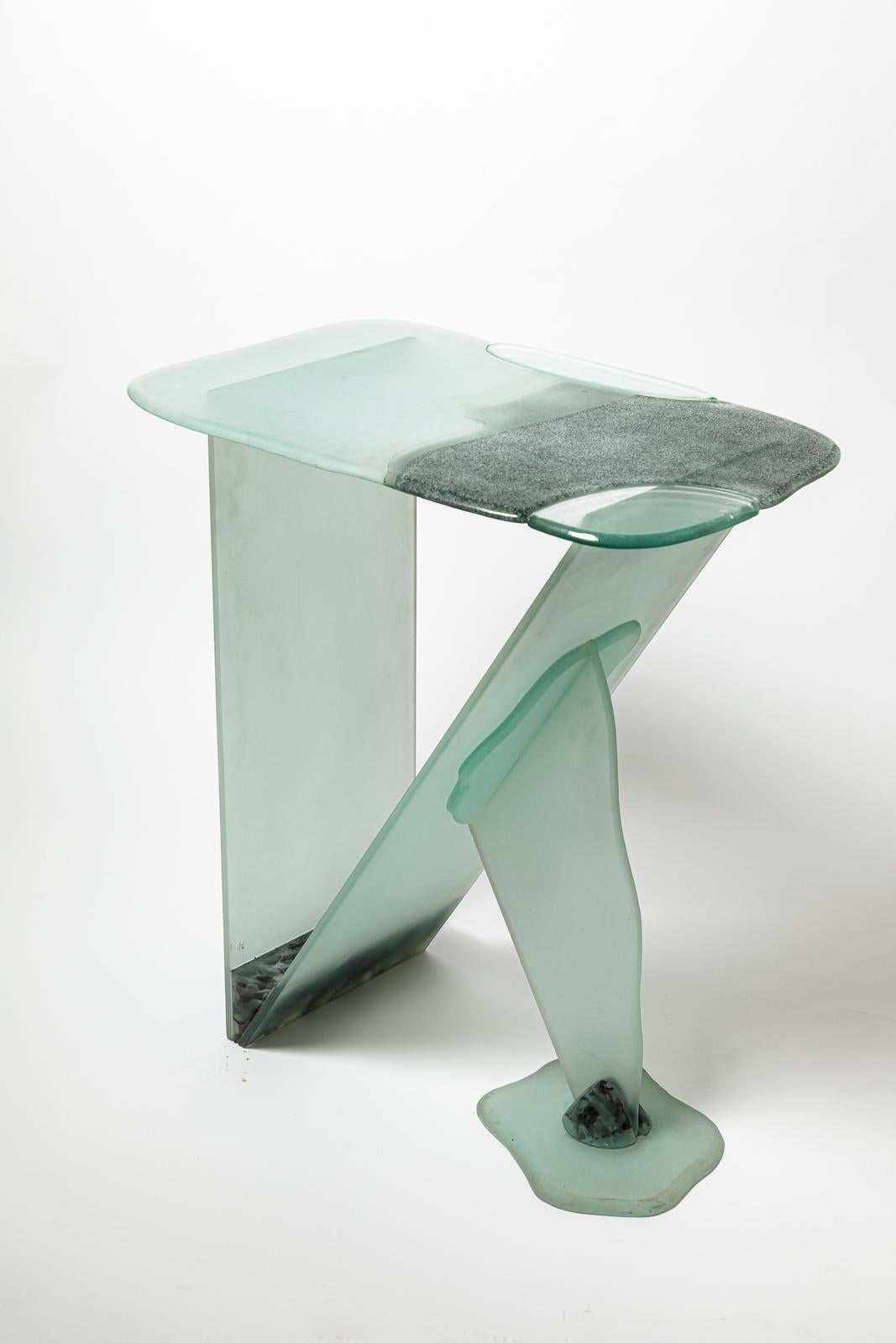 Grande table console en verre d'art de Jean Claude Ourdouillie, pièce unique 1990 en vente 1