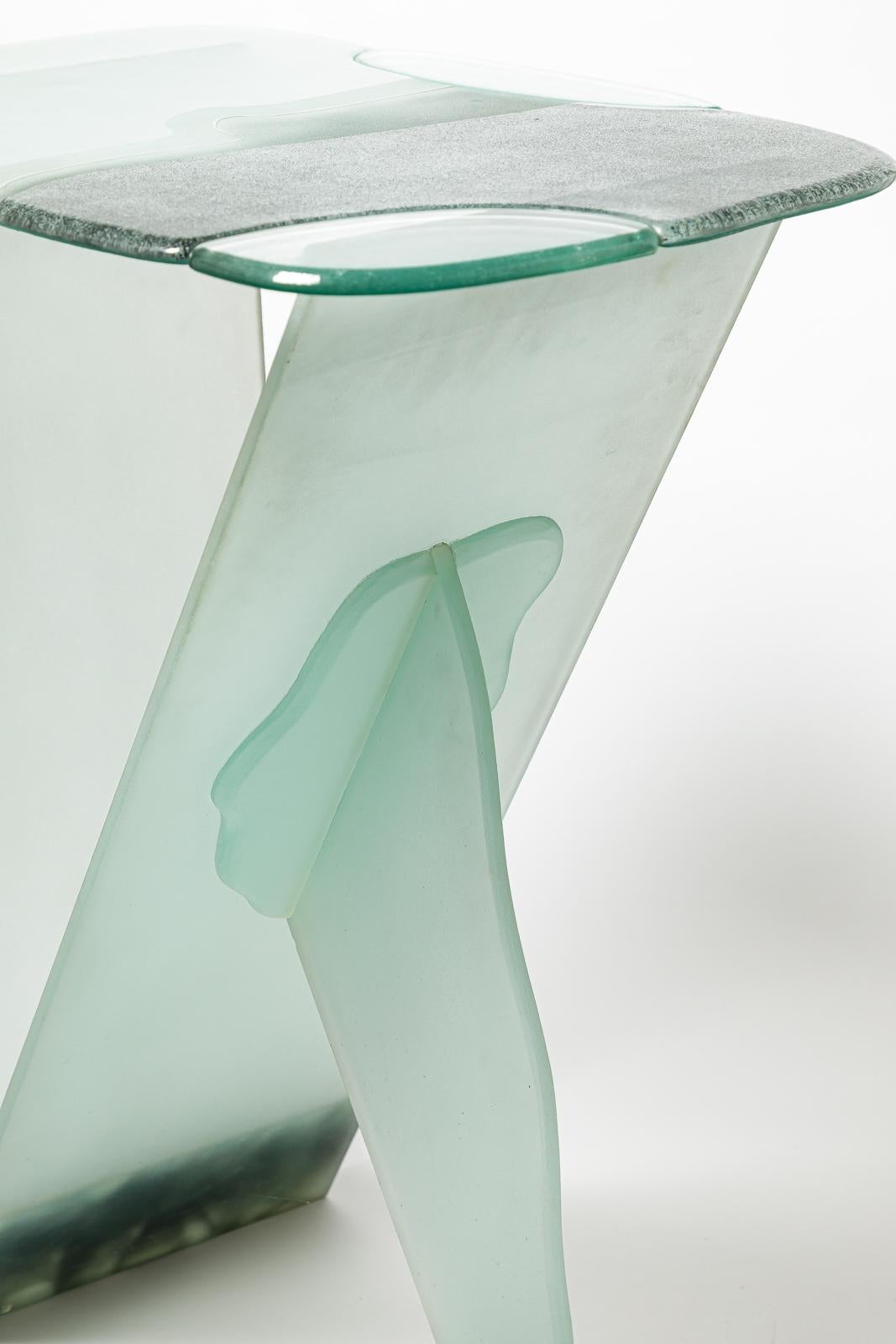 Grande table console en verre d'art de Jean Claude Ourdouillie, pièce unique 1990 en vente 2