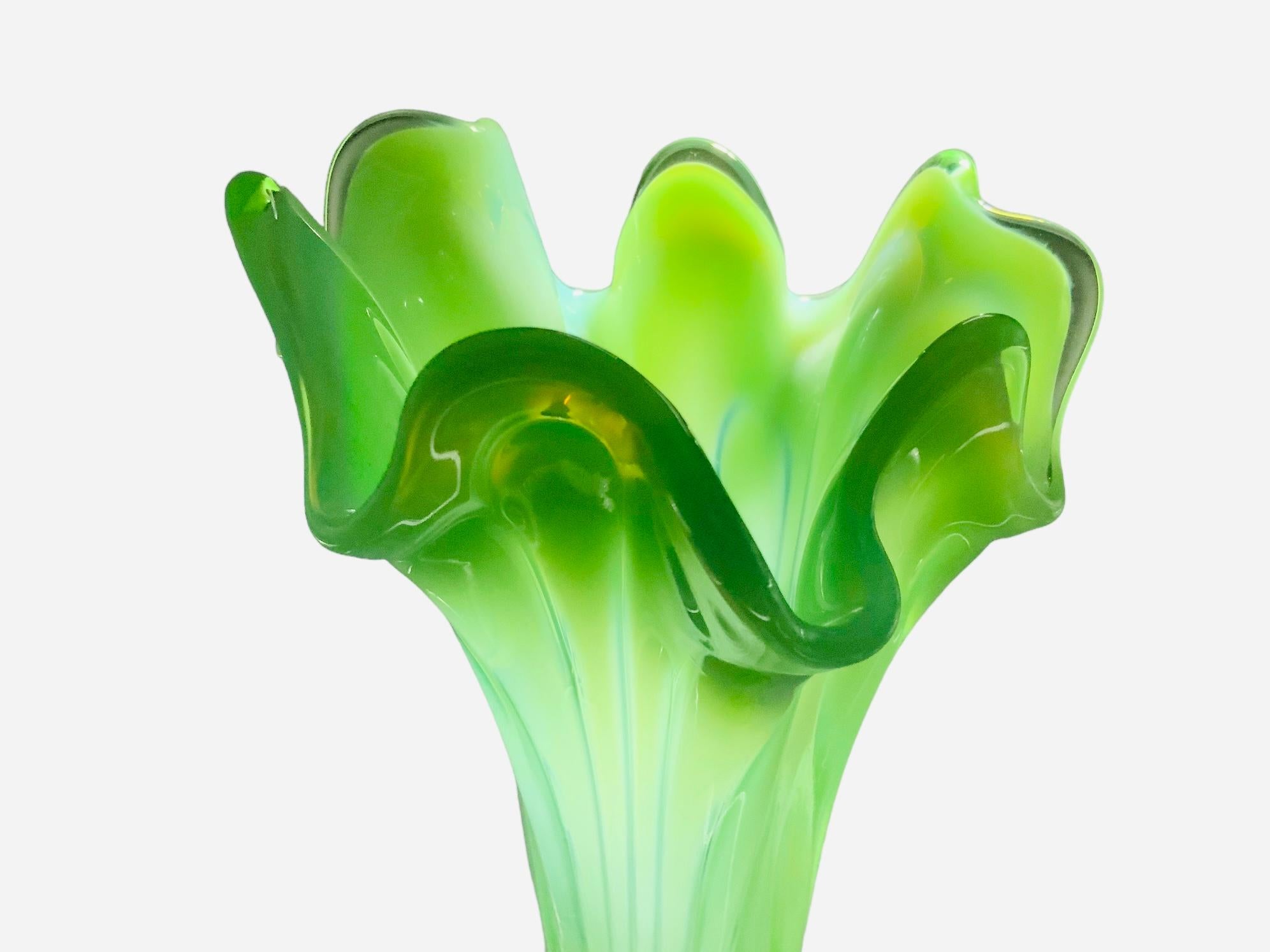 Hand-Crafted Large Art Glass Flower Vase For Sale