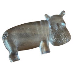 Vintage Large Art Glass Hippo Paperweight / Sculpture in the Style of Kosta Boda Sweden