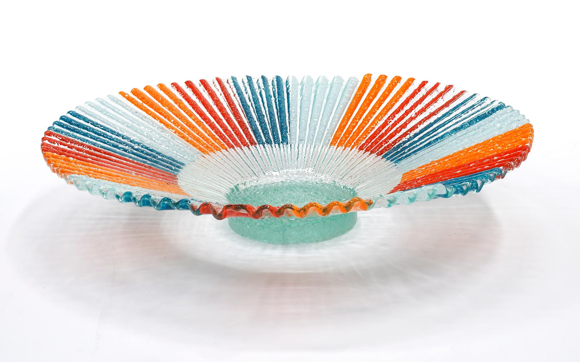 Modern Large Art Glass Platter / Charger in Red, Blue and Orange, Excellent Condition