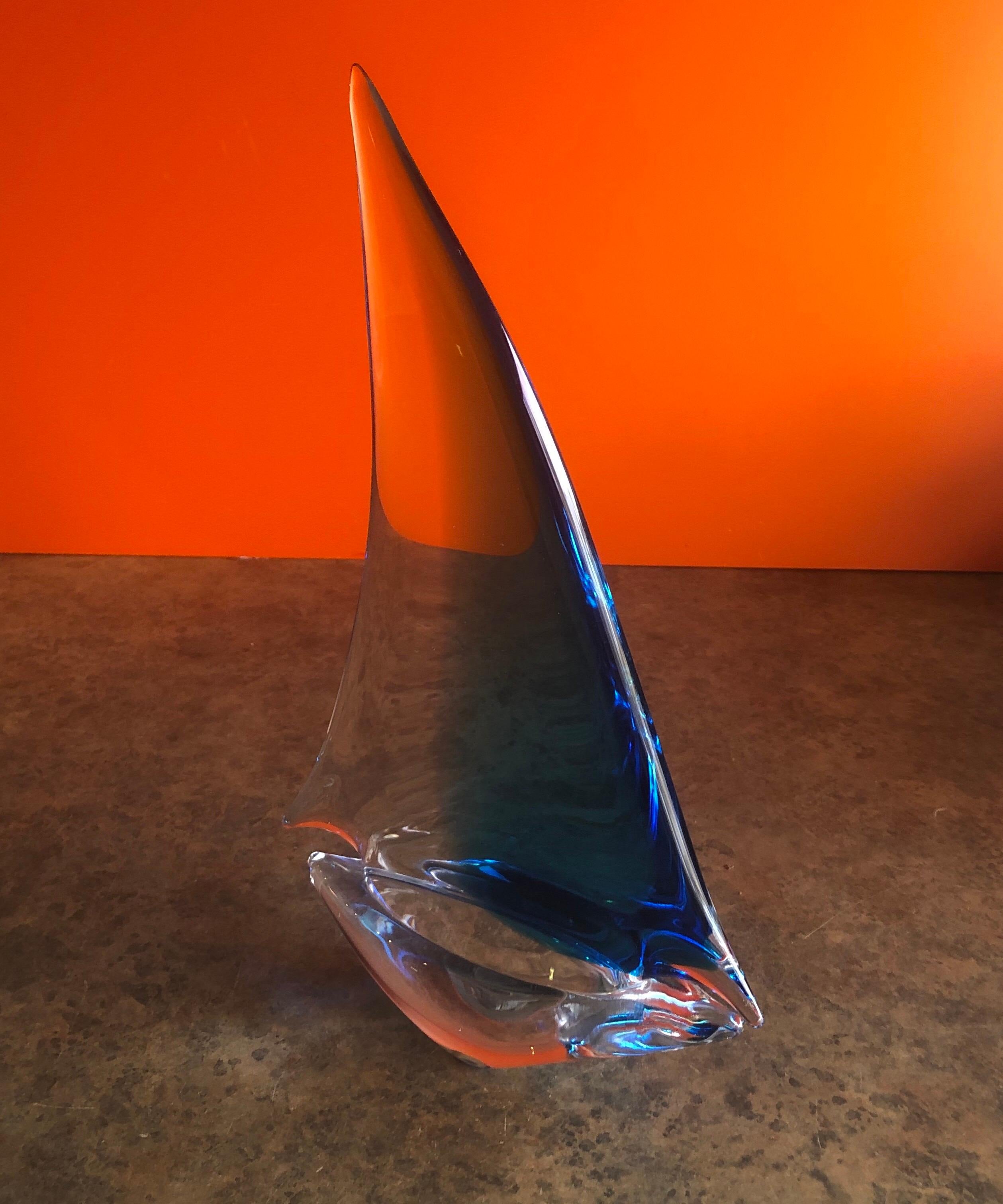 Large Art Glass Sommerso Sailboat Sculpture by Murano Glass In Good Condition In San Diego, CA