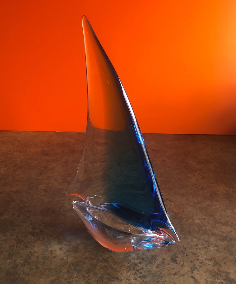 Large Art Glass Sommerso Sailboat Sculpture by Murano Glass 1