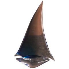 Large Art Glass Sommerso Sailboat Sculpture by Murano Glass