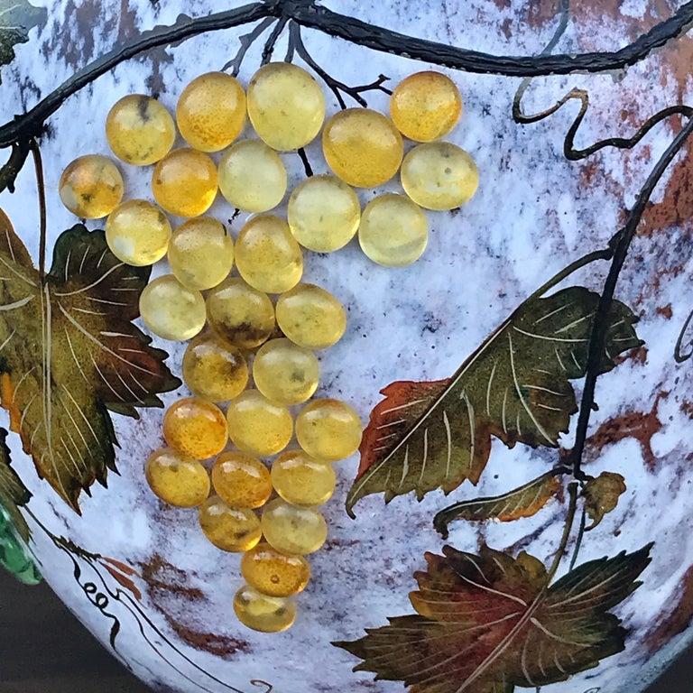 Large Art Glass Vase with Applied Grapes, after Daum Nancy For Sale 3