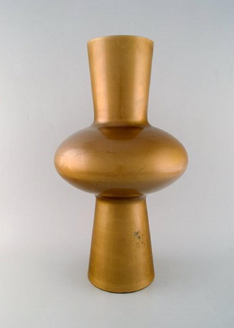 Late 20th Century Large Art Glass Vase with Gold Decoration, Scandinavian Design, circa 1970s For Sale