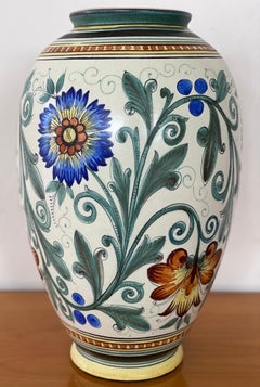 Large Art Gouda Ceramic Flower Pattern Vase, 1930s