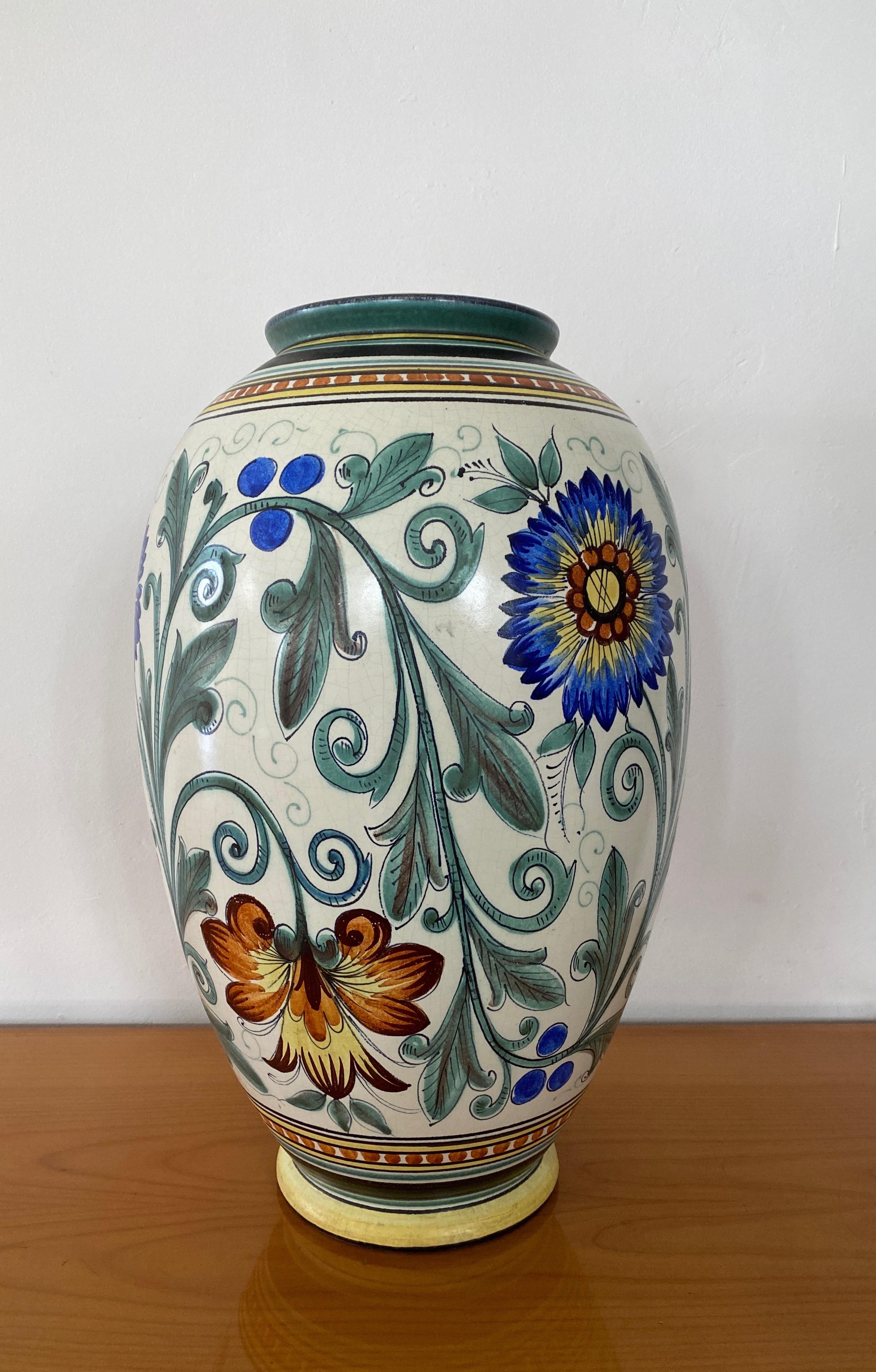Art Deco Large Art Gouda Ceramic Flower Pattern Vase, 1930s