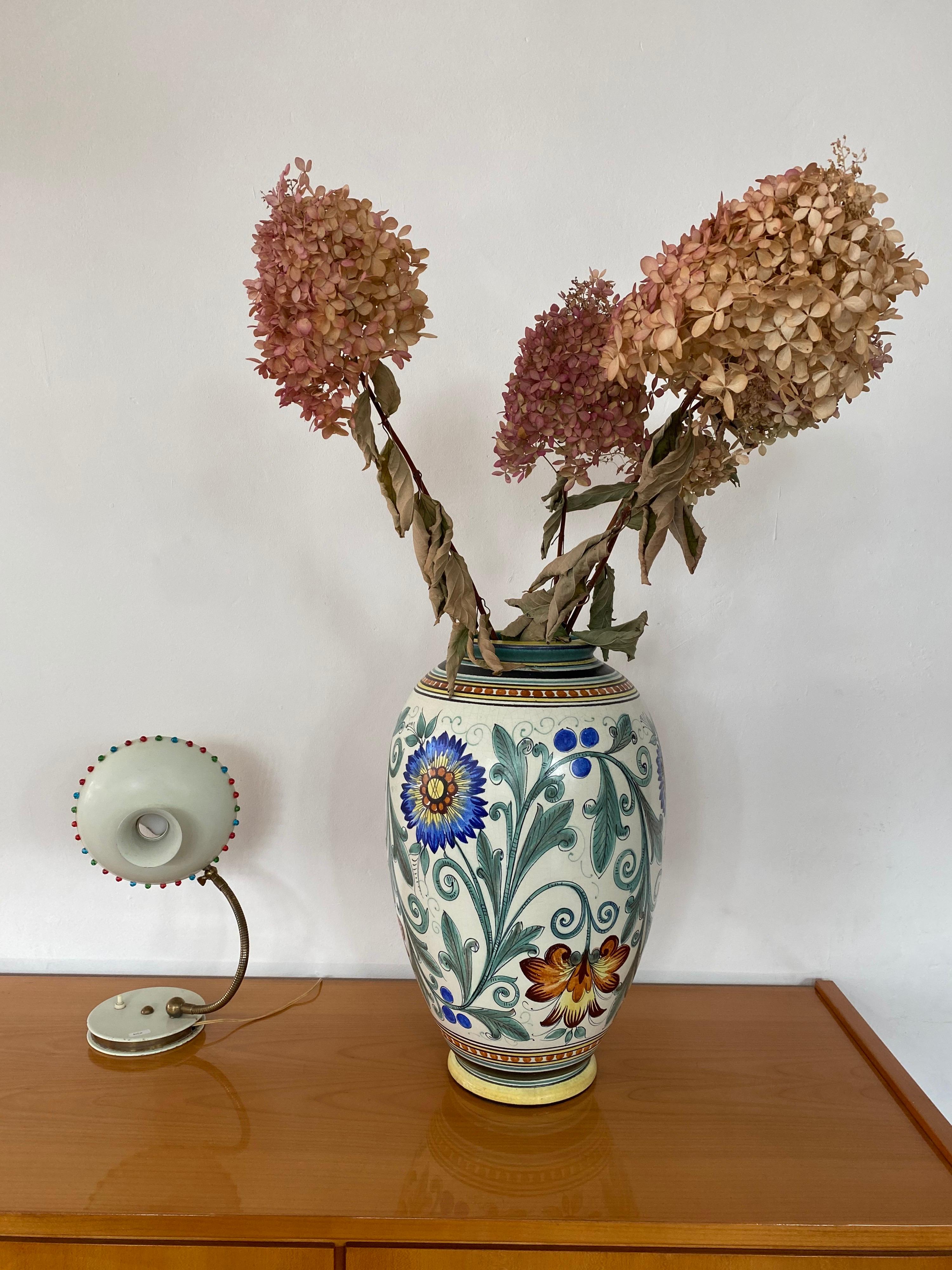 Large Art Gouda Ceramic Flower Pattern Vase, 1930s In Good Condition In Antwerp, BE