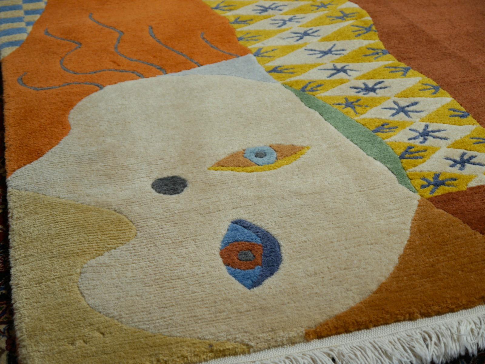 Large Art Line Rug After Pablo Picasso Hand Knotted Wool Excellent Condition For Sale 3