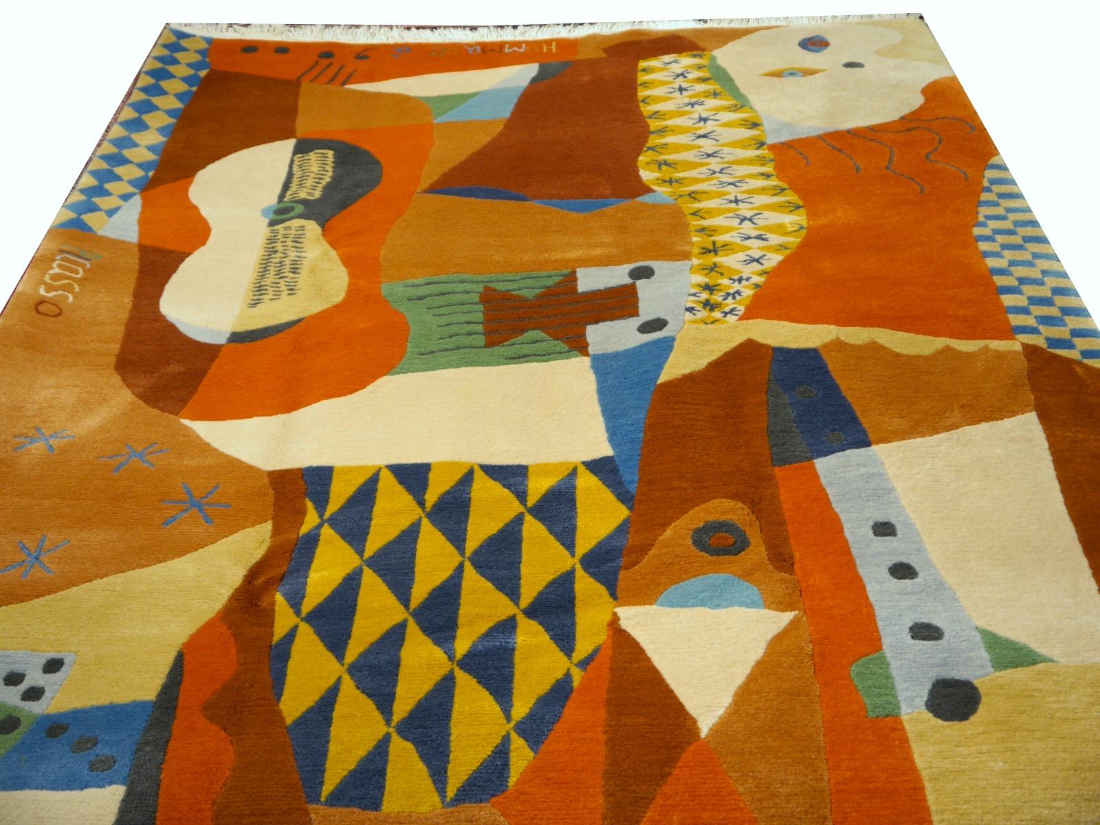 Modern Large Art Line Rug After Pablo Picasso Hand Knotted Wool Excellent Condition For Sale