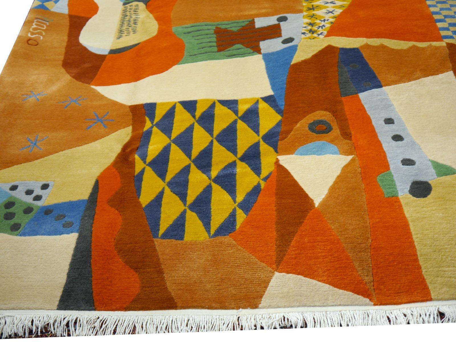 Nepalese Large Art Line Rug After Pablo Picasso Hand Knotted Wool Excellent Condition For Sale