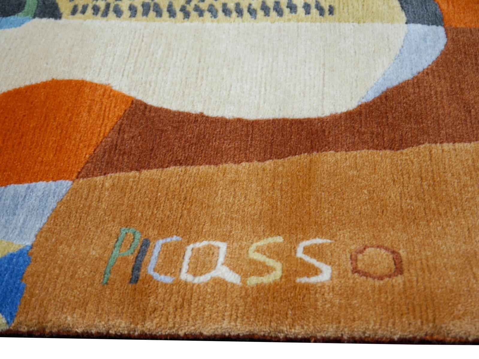 Late 20th Century Large Art Line Rug After Pablo Picasso Hand Knotted Wool Excellent Condition For Sale