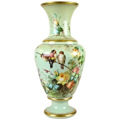 Large Art Nouveau Amphora Glass Vase with Enamel Paintings, Bohemia, circa 1900