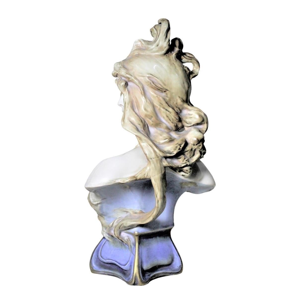 Large Art Nouveau Amphora Teplitz Porcelain Female Bust 