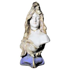 Large Art Nouveau Amphora Teplitz Porcelain Female Bust "Reflexion", RStK 1902